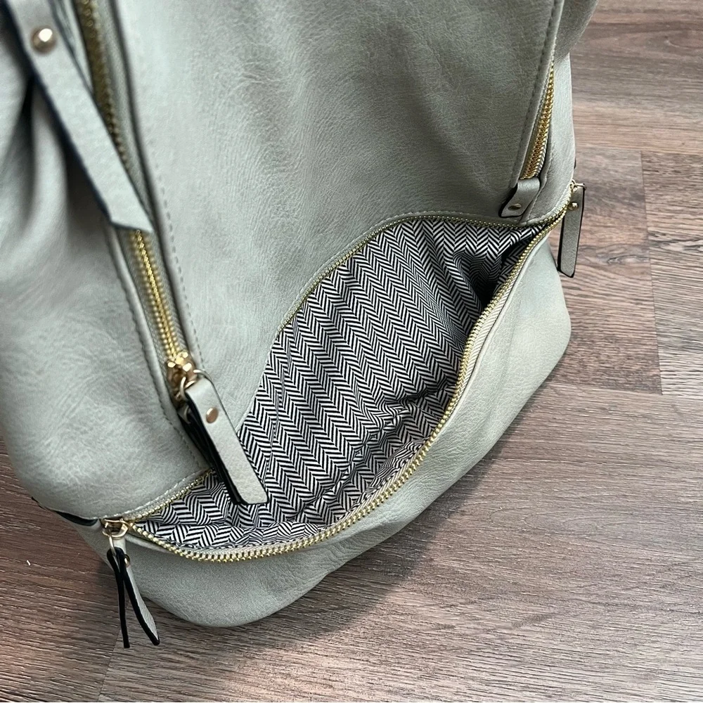 Stylish Faux Leather Cream Backpack Gold Hardware